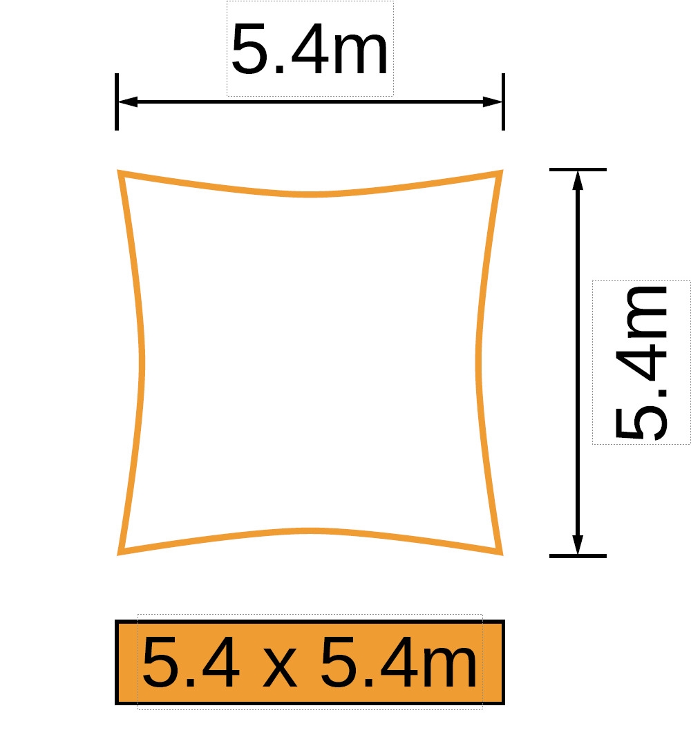 Størrelse firkantet 5,4x5,4 meter